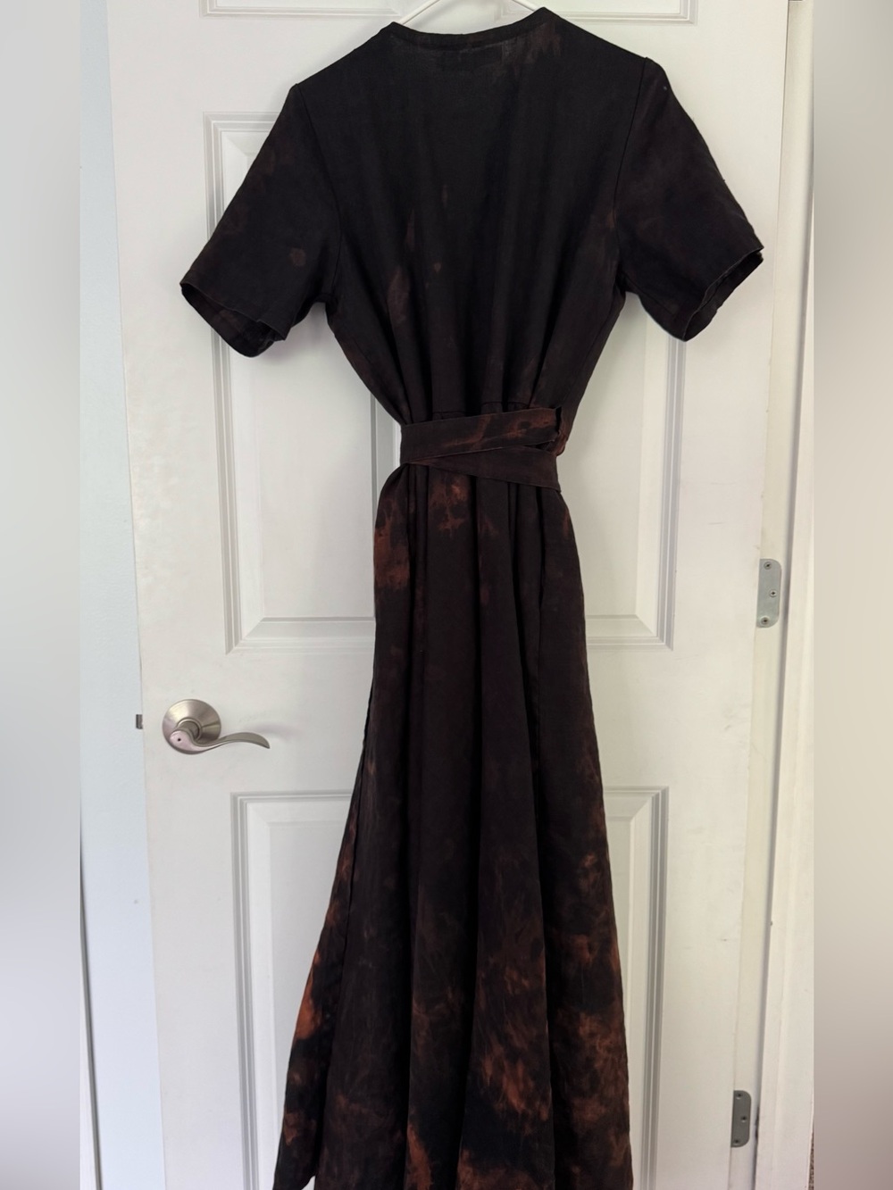 Hand dyed OOAK 100% linen Mantaikotai Wrap Maxi Dress in Black and Brown NWOT - Picture 5 of 9